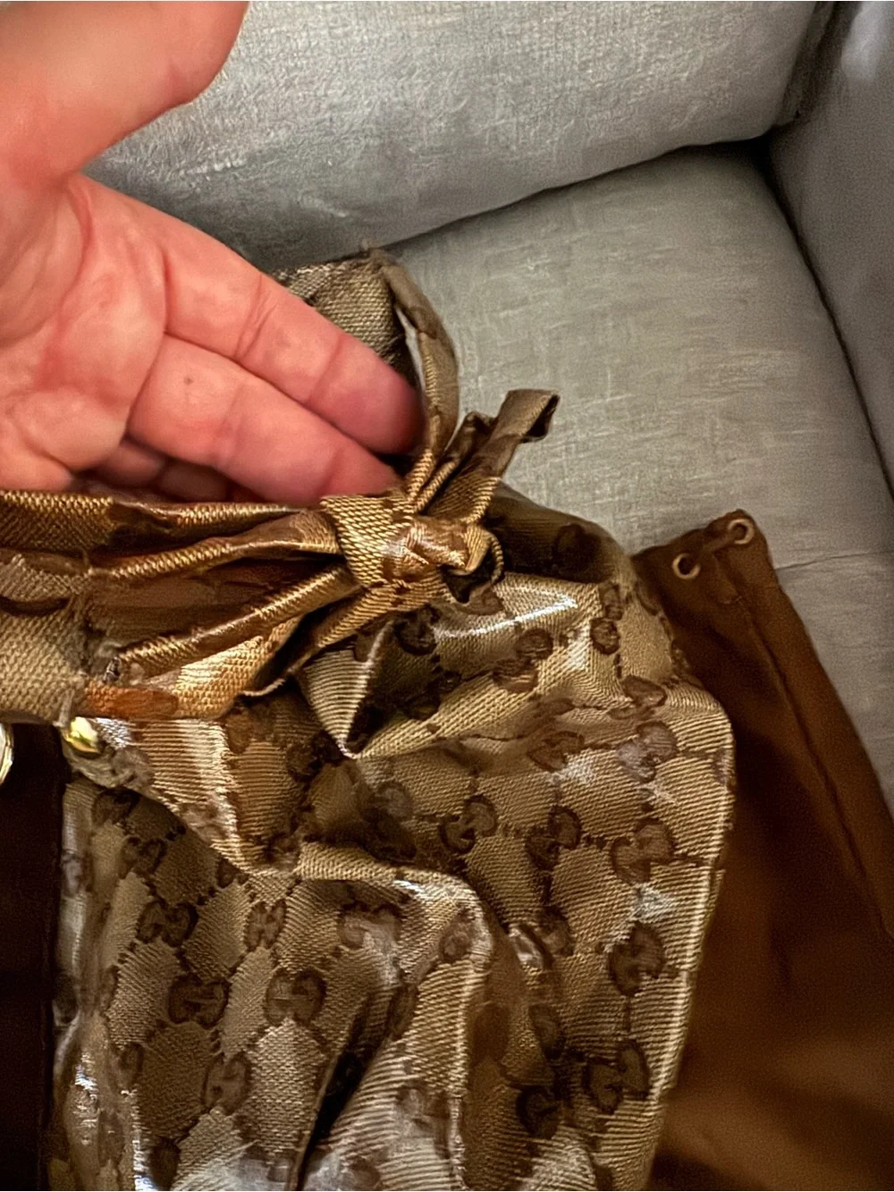Gucci Brown Monogram Duffel with Dark Brown and Gold Stripe